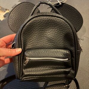 H&M Black Textured Backpack with Mickey Mouse Ears